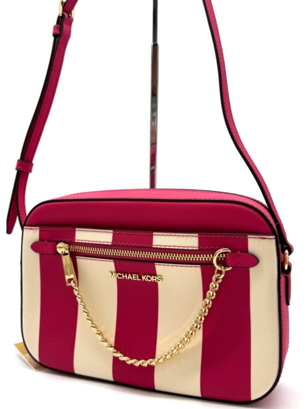 Michael Kors Large EW Zip Chain Xbody Crossbody Bag Electric Pink Multi